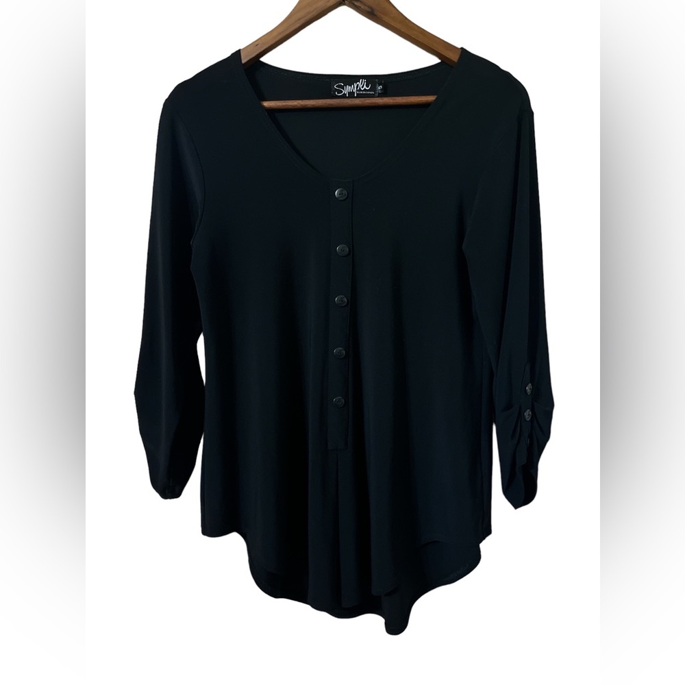 Sympli asymmetrical hem black tunic top